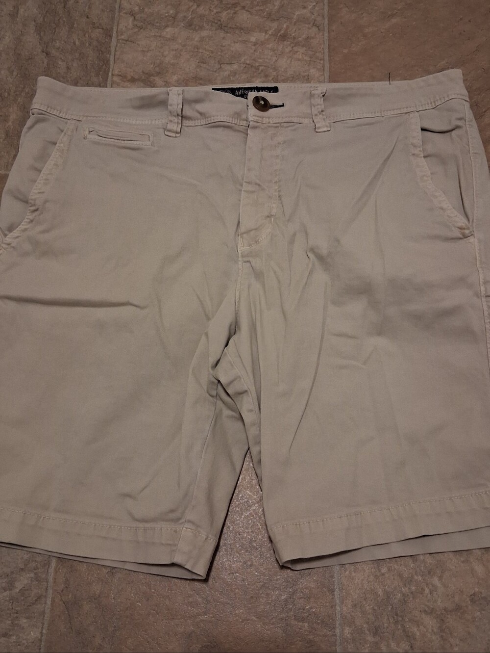 American Eagle Active Flex Slim Shorts Tan Mens 36 Flat Front Chino